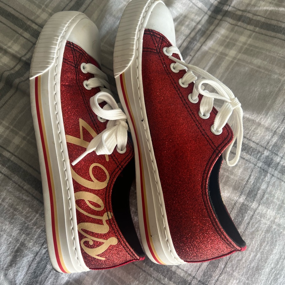 Size 9 Red Glittery 49ers Slide On Keds Shoes with Laces Women’s Worn Once